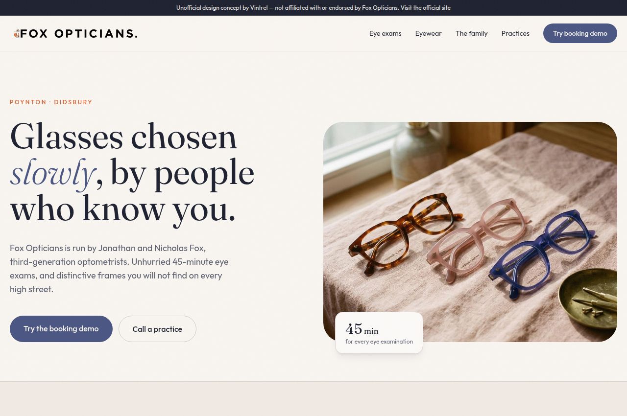 Homepage of the unofficial Fox Opticians concept website