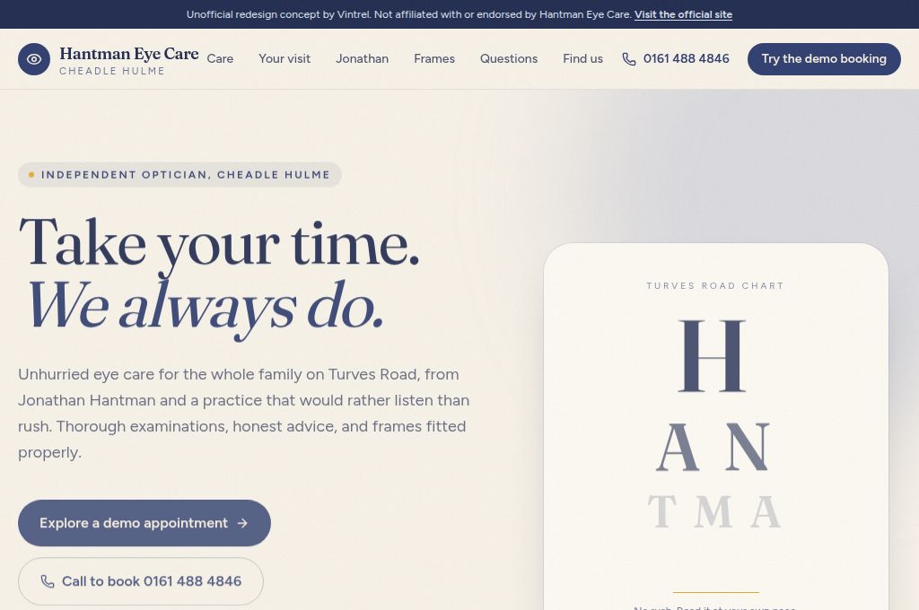Homepage of the unofficial Hantman Eye Care concept website